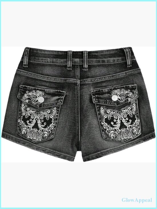 Pants - Y2k Low Rise Denim Shorts Skinny Stretch Mini Jean Shorts Streetwear